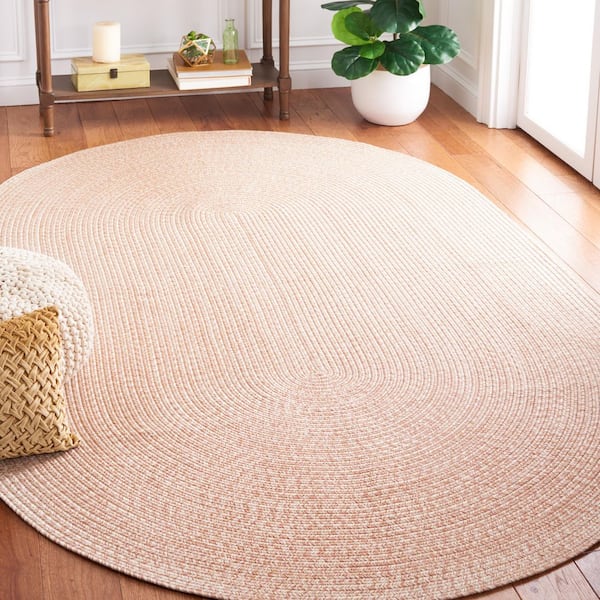Braided Natural 8 ft. x 10 ft. Machine Washable Concentric Woven Oval Area Rug