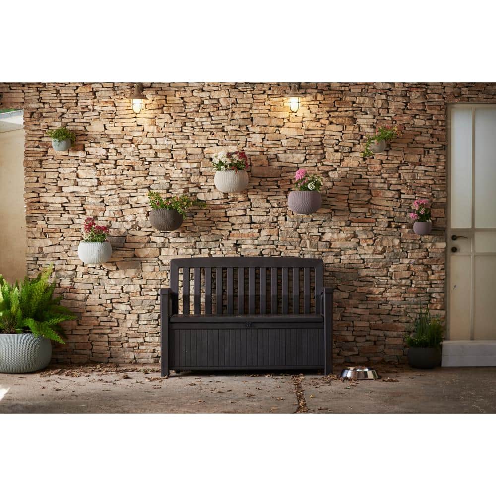 Brown Resin Outdoor Patio Storage Bench with 60 Gallon Capacity