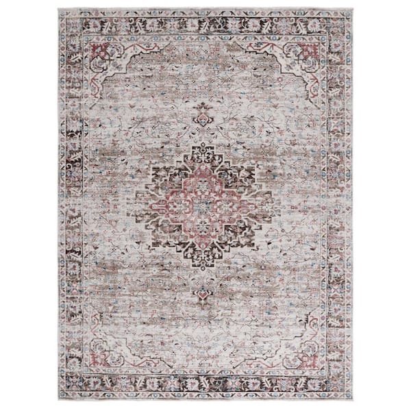 SAFAVIEH Antique Patina Beige/Brown 9 ft. x 12 ft. Distressed Border Ornate Area Rug