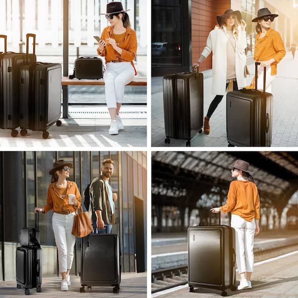 TRAVELARIM 2-Piece Black 24 in. - 28 in.  Nested Hard Luggage Set Expandable Spinner Suitcase TSA Compliant TA-L-24-28-BLK