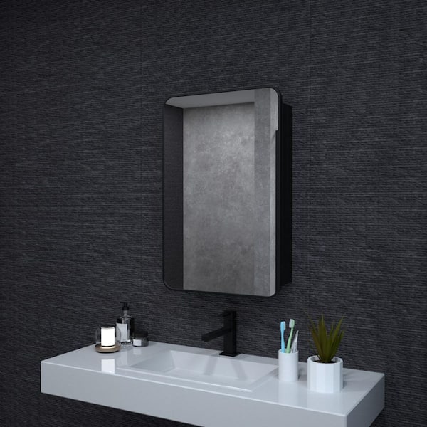 Nebris 20 in. W x 26 in. H Matte Black Rectangular Aluminum Framed Medicine Cabinet with Mirror