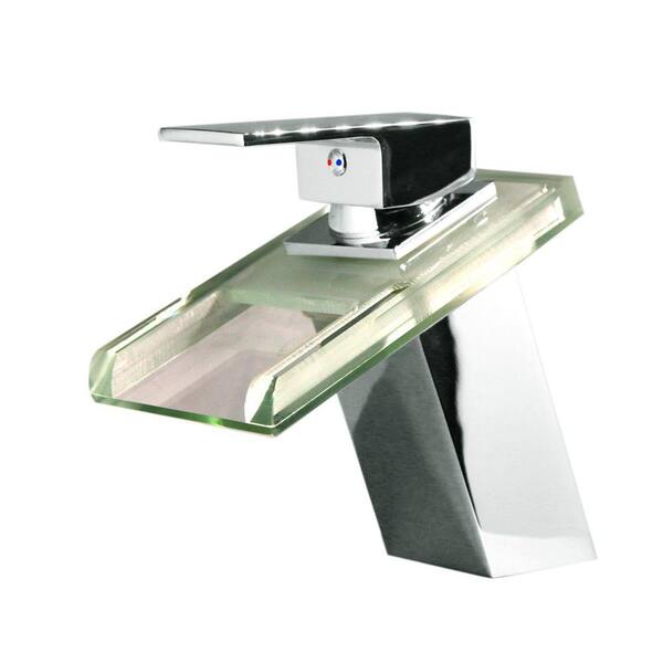 Kokols Single Hole 1-Handle LED Vessel Glass Waterfall Bathroom Faucet in Chrome