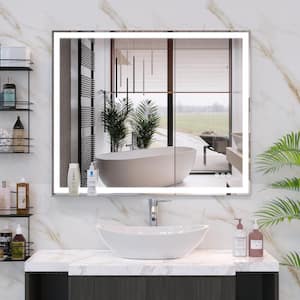 36 in. W. x 30 in. H Rectangular Framed Anti-Fog Wall Bathroom Vanity Mirror in Silver