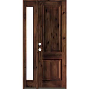 44 in. x 96 in. Rustic knotty alder Right-Hand/Inswing Clear Glass Red Mahogany Stain Wood Prehung Front Door w/Sidelite