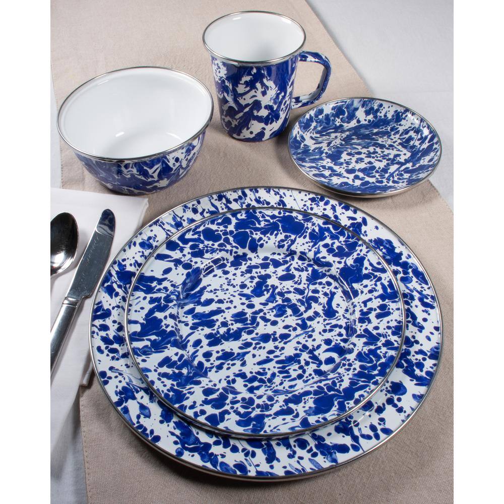 Set of 4 Blue Enamel Swirl Ceramic Soup Bowls