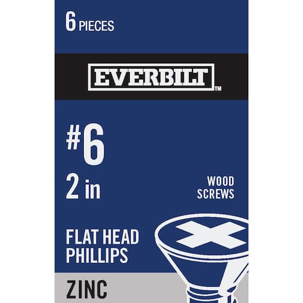 Everbilt #6 x 2 in. Zinc Plated Phillips Flat Head Wood Screw (6-Pack)