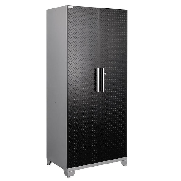 NewAge Products Performance Plus Diamond Plate 83 in. H x 36 in. W x 24 in. D Steel Garage Cabinet in Black