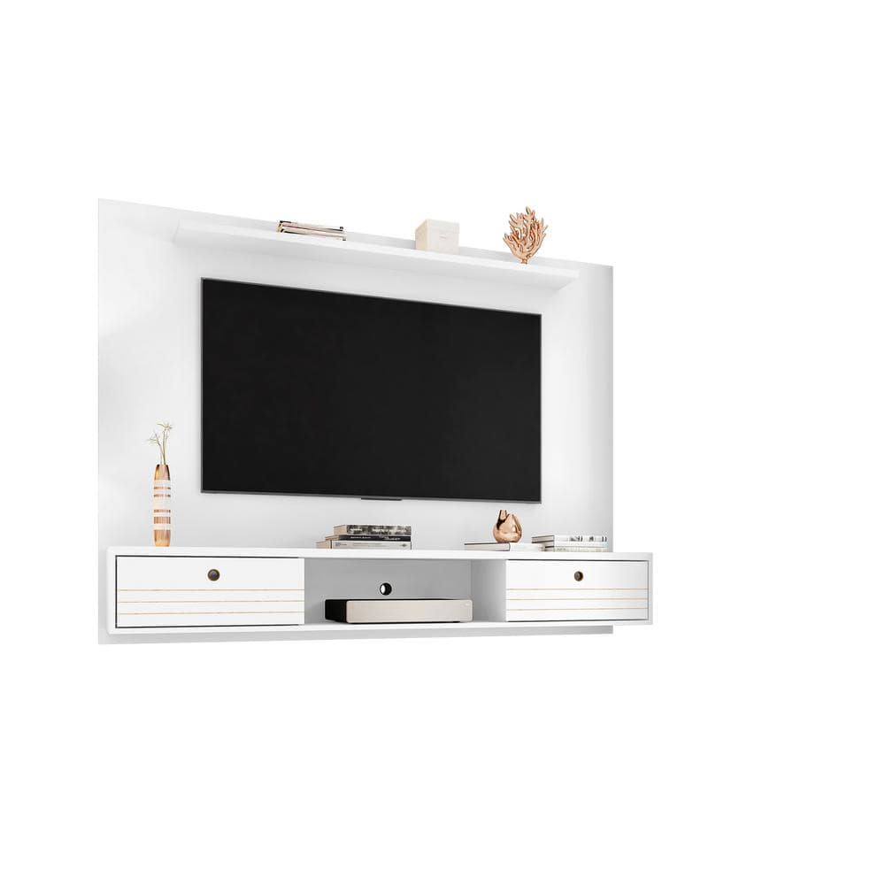 White Wall-Mounted Floating Entertainment Center with Storage