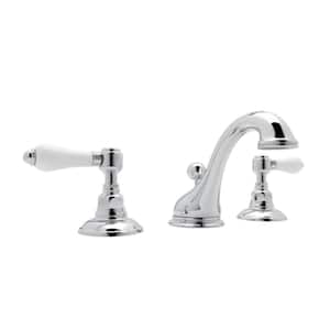 Viaggio 8 in. Widespread 2-Handle Bathroom Faucet with Porcelain Handles in Polished Chrome