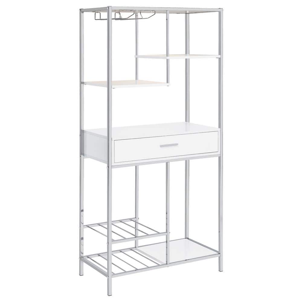 Figueroa White and Chrome Modern Bar Cabinet with Drawer
