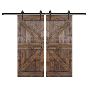 K Series 72 in. x 84 in. Dark Walnut Finished DIY Solid Wood Double Sliding Barn Door with Hardware Kit