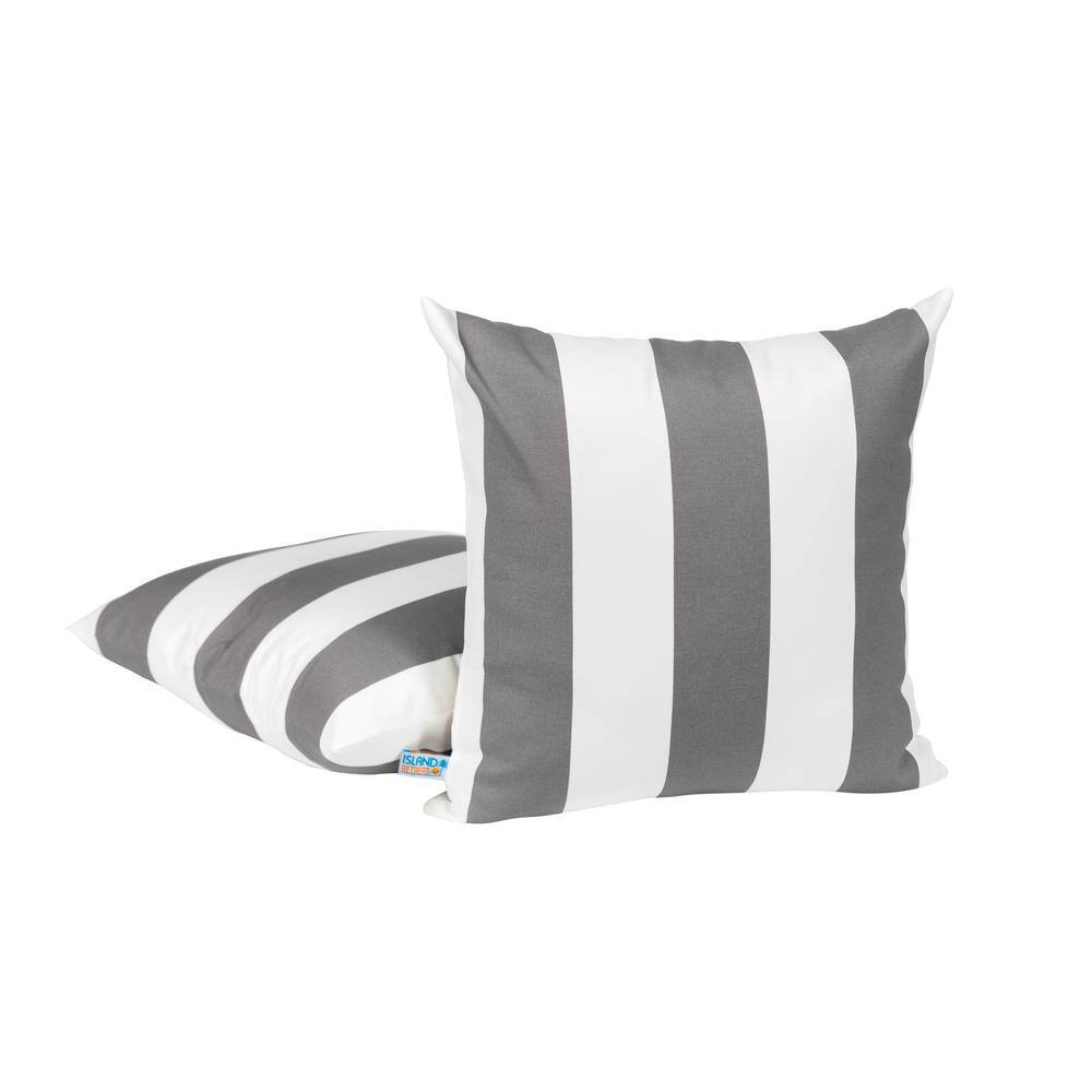 Navy and White Striped Square Outdoor Throw Pillow Set