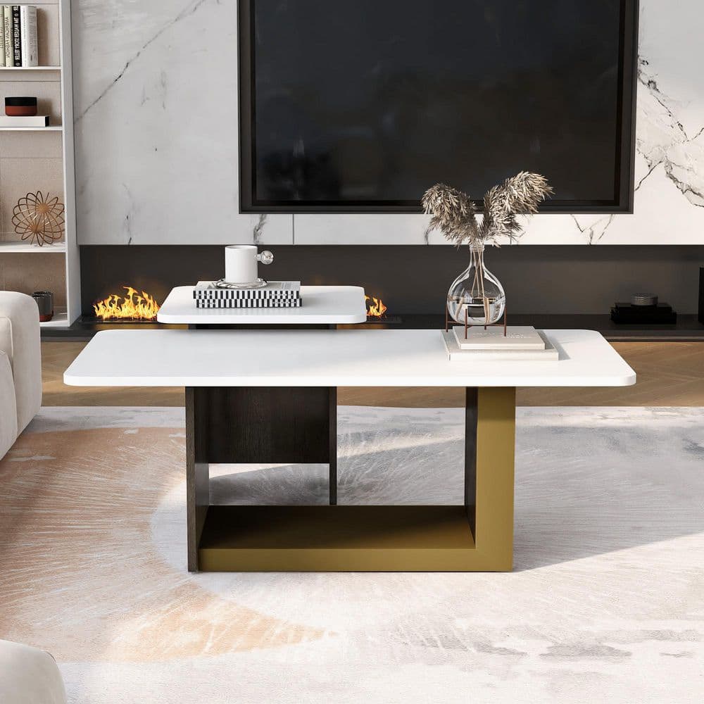 47.2 in. White Rectangle MDF Wood Coffee Table with 2 Pieces and Spacious Top