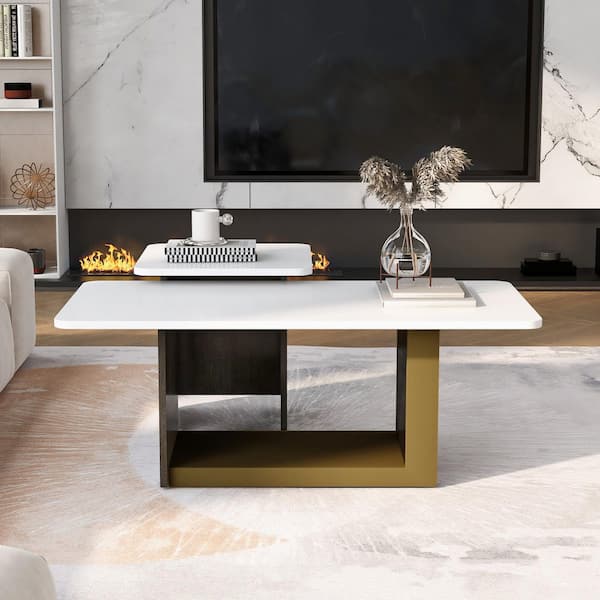 47.2 in. White Rectangle MDF Wood Coffee Table with 2 Pieces and Spacious Top
