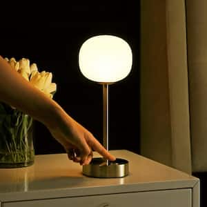 Natalia 12.25 in. Nickel/White Modern Minimalist Iron Rechargeable Integrated LED Table Lamp