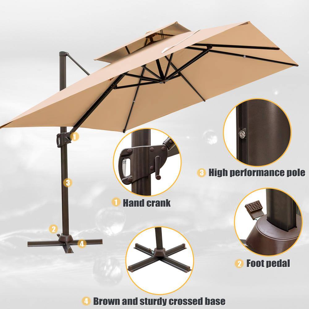 Tan 10 ft Double Top Aluminum Cantilever Patio Umbrella