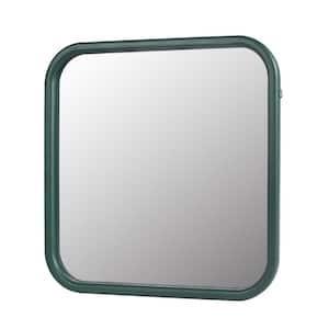 Modern 23.62 in. W x 23.62 in. H Square PU Covered MDF Framed Wall Bathroom Vanity Mirror in Green