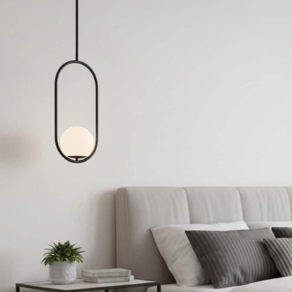1-Light Black Globe Pendant Light with Milk Glass Shade, Mid Century Modern Hanging for Kitchen Island, Hallway price history on PriceWatchPro