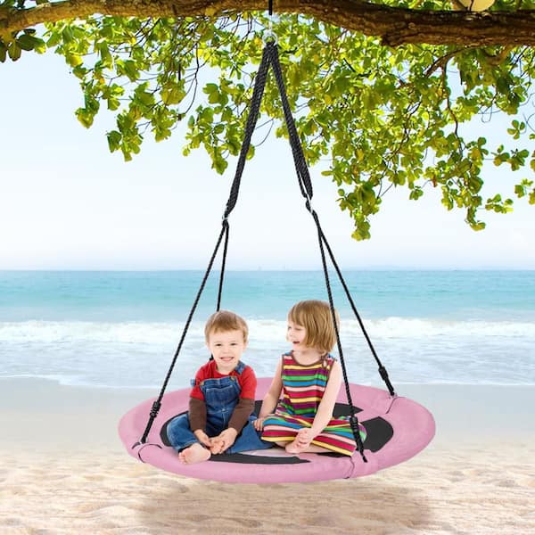 Pink 40 in. Flying Saucer Tree Swing Indoor Outdoor Play Set Swing for Kids