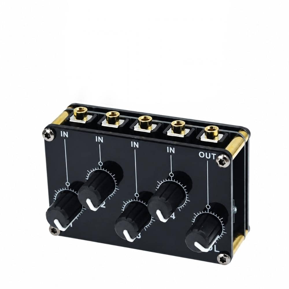 4 Input 1 Output Compact Stereo Audio Mixer 5.79 in x 3.5 in x 3.5 in High Sensitivity Low Noise Black 4-Pack