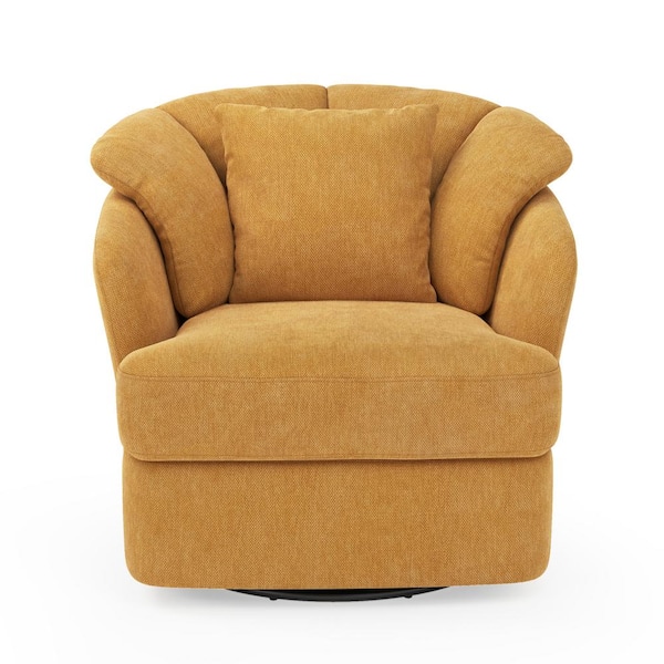 LUE BONA Rowena Oversized Turmeric Fabric Upholstered Swivel Accent Chair with Double Cushion Modern Swivel Barrel Chair