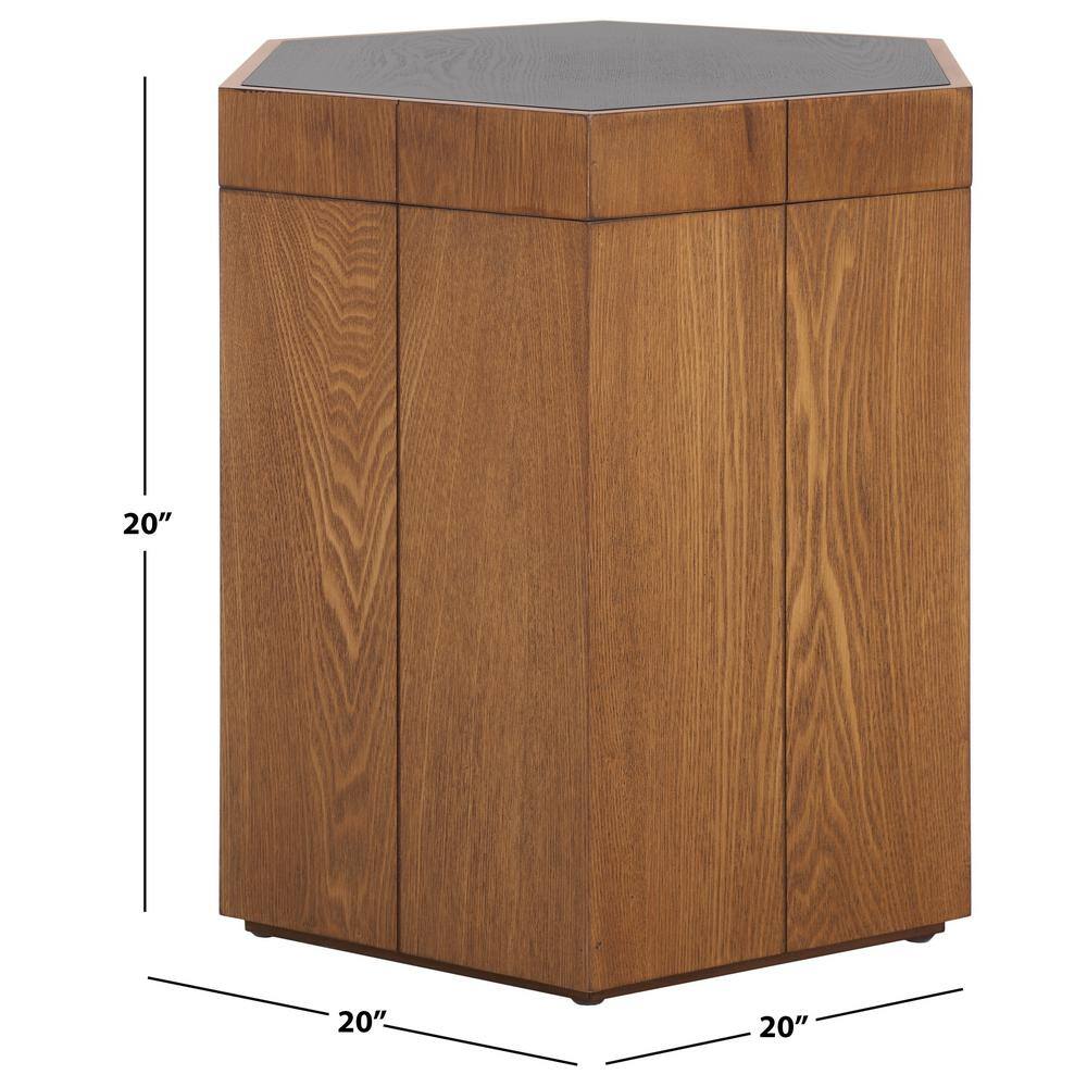 Rafaela 20" Walnut and Black Hexagon Storage Accent Table