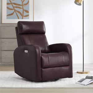 Monroe Burgundy Genuine Leather Power Swivel Glider Recliner Chair with Double Layer Backrest for Living Room