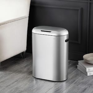 Robo Kitchen 13.2-Gal. Slim Oval Motion Sensor Touchless Trash Can with Touch Mode, Platinum Silver