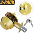 Solid Brass Entry Door Lock Single Cylinder Deadbolt with 6 KW1 Keys (3-Pack, Keyed Alike)