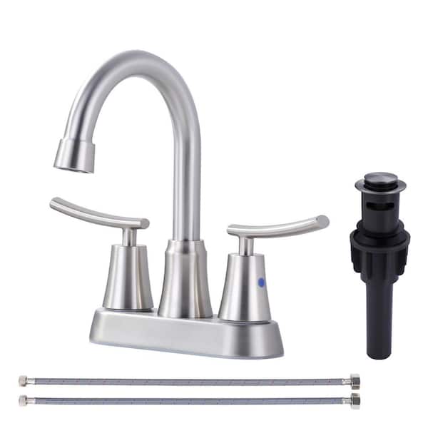 AVITAS 4 in. Centerset Double Handle Bathroom Faucet with Drain Kit Included in Brushed Nickel