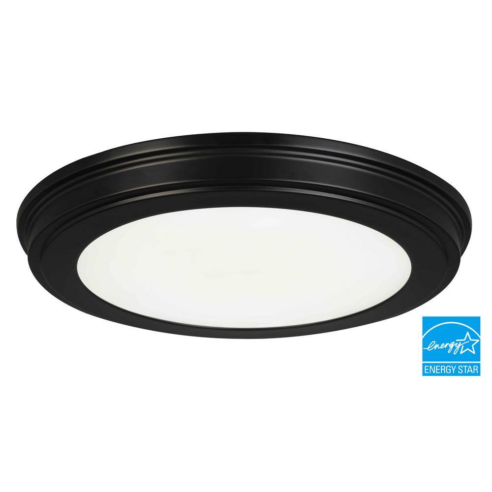 Commercial Electric 11 in. Matte Black 3CCT LED Round Flush Mount, Low