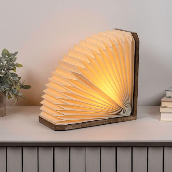 Darla 10.6 in. Modern Art Deco Paper Half Pleated Fan LED Table Lamp, Natural