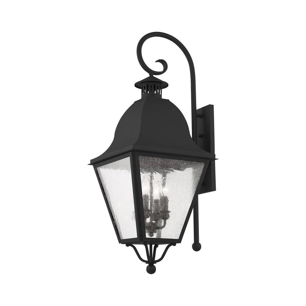 Elegant Black Seeded Glass 4-Light Outdoor Wall Lantern