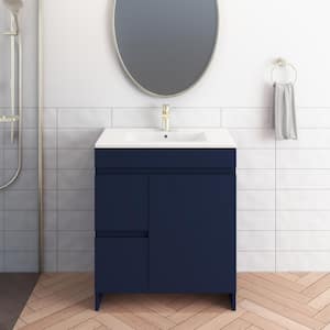 Mace 30 in. W x 18 in. D x 34 in. H Bath Vanity in Navy with White Ceramic Top and Left-Side Drawers