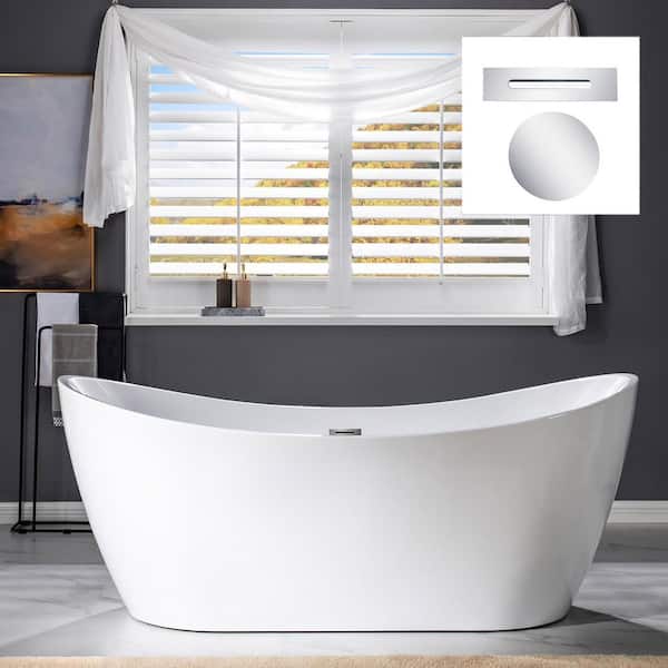 WOODBRIDGE 71 in. X 31.5 in. Acrylic FlatBottom Double Slipper Soaking Bathtub in White with Polished Chrome Overflow and Drain