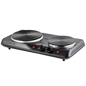 Double Burner 7.25 in. and 6.10 in. Black Hot Plate