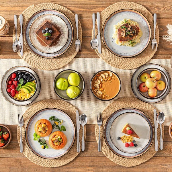 vancasso Series Amber 12-Piece Yellow and Black Stoneware