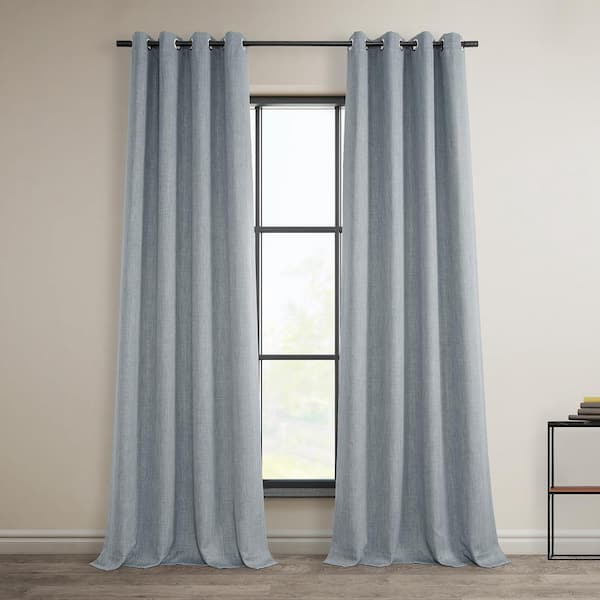 Exclusive Fabrics & Furnishings Heather Grey Faux Linen Grommet Room Darkening Curtain - 50 in. W x 120 in. L (1 Panel)