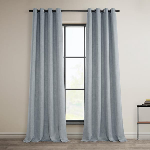 Exclusive Fabrics & Furnishings Heather Grey Faux Linen Grommet Room Darkening Curtain - 50 in. W x 96 in. L (1 Panel)