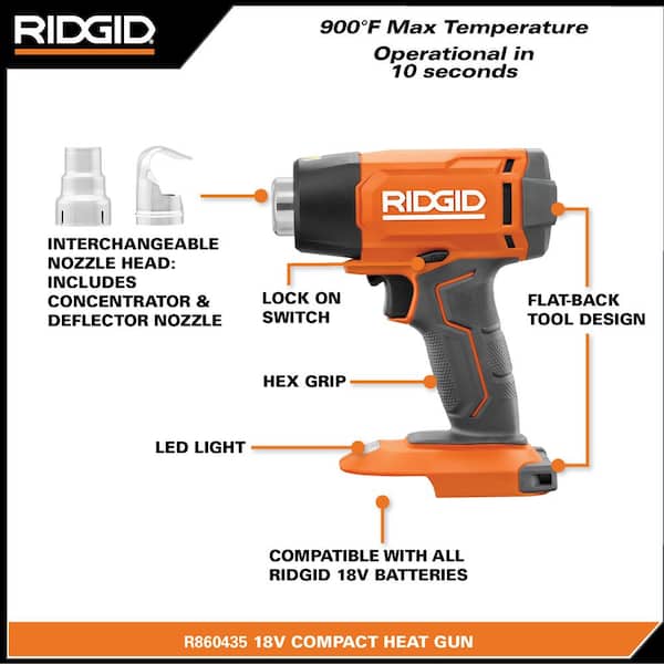 RIDGID 18V Cordless Compact Heat Gun (Tool Only) R860435B - The Home Depot