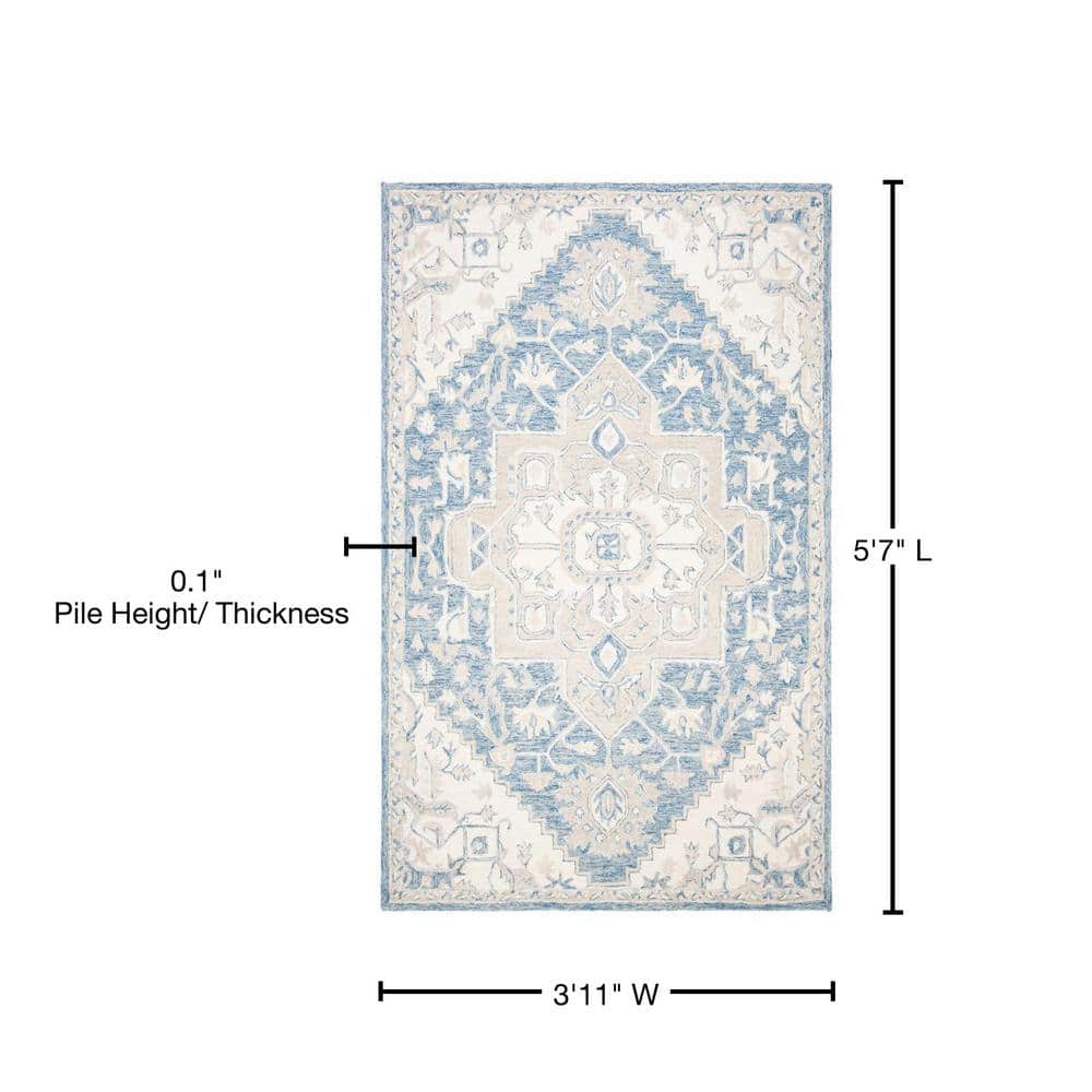 Handmade Blue and Ivory Wool 4' x 6' Tufted Area Rug