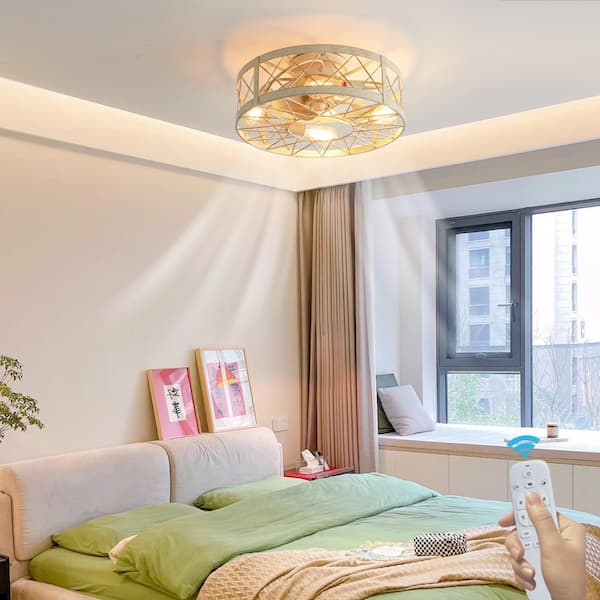19.69 in. Smart Indoor Platinum Low Profile Standard Ceiling Fan with Light and Remote Included