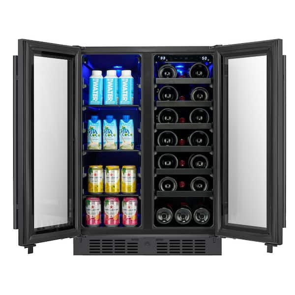Signature 24 in. 64 Can and 20 Bottle French Door Black Stainless Steel Dual Zone Built-In Beverage and Wine Cooler