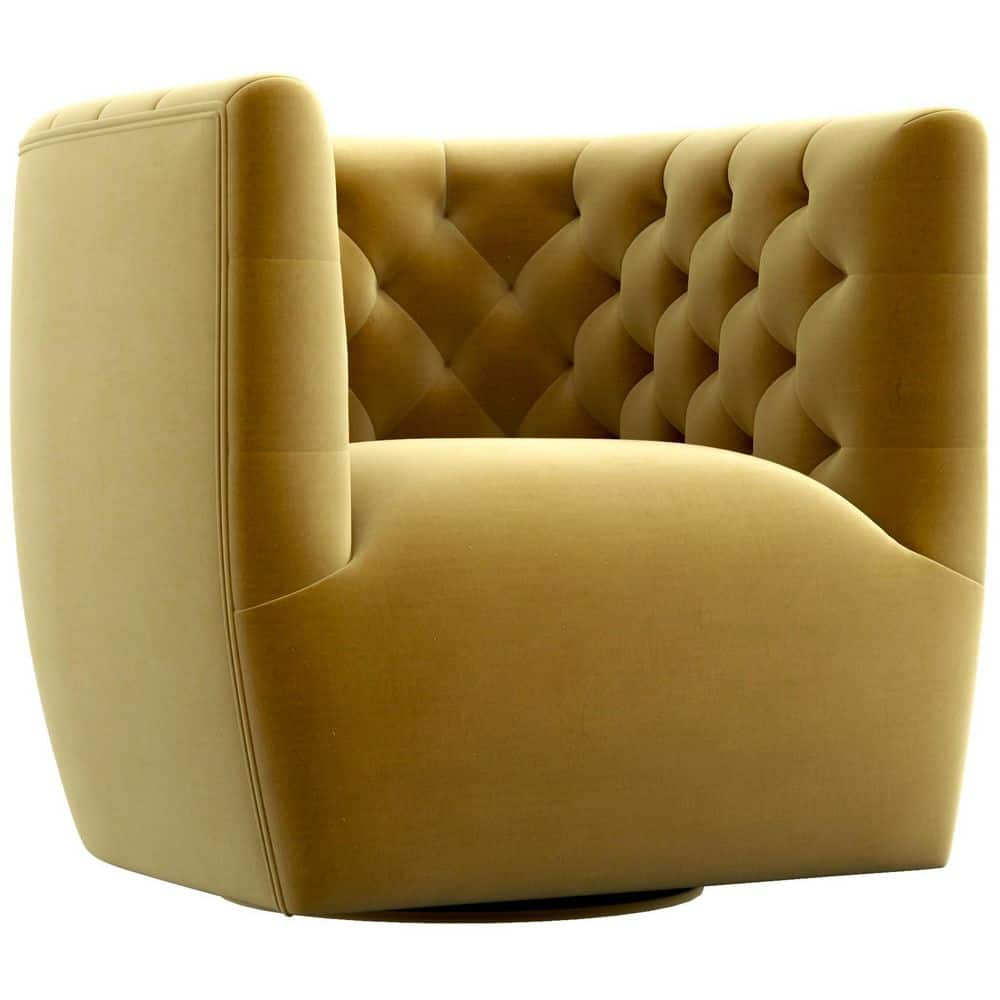 Ashcroft Furniture Co Rose Mid Century Modern Furniture Style Comfy Dark Yellow Velvet Upholstered Swivel Accent Arm Chair