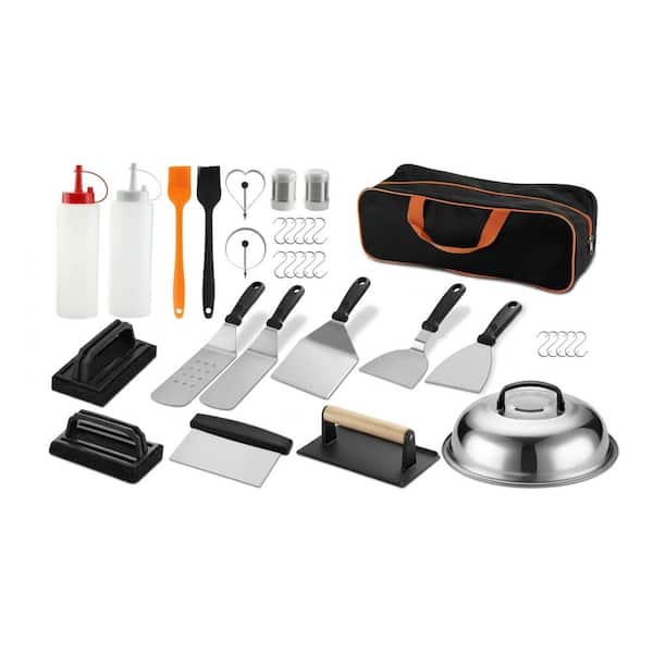 29-Piece Stainless Steel Griddle Accessories Set with Spatulas, Scraper, Basting Cover, Grill Tools for BBQ