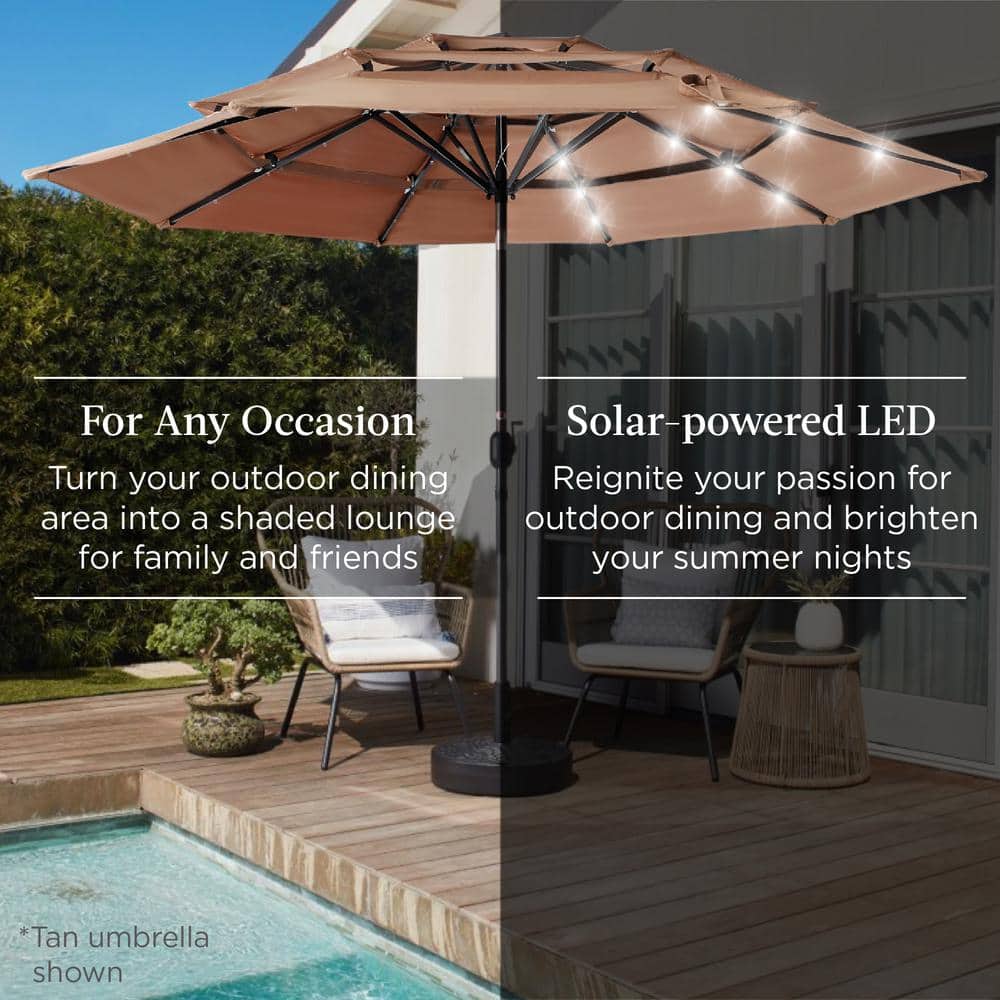 10ft Orange Steel Market Patio Umbrella with LED Lights