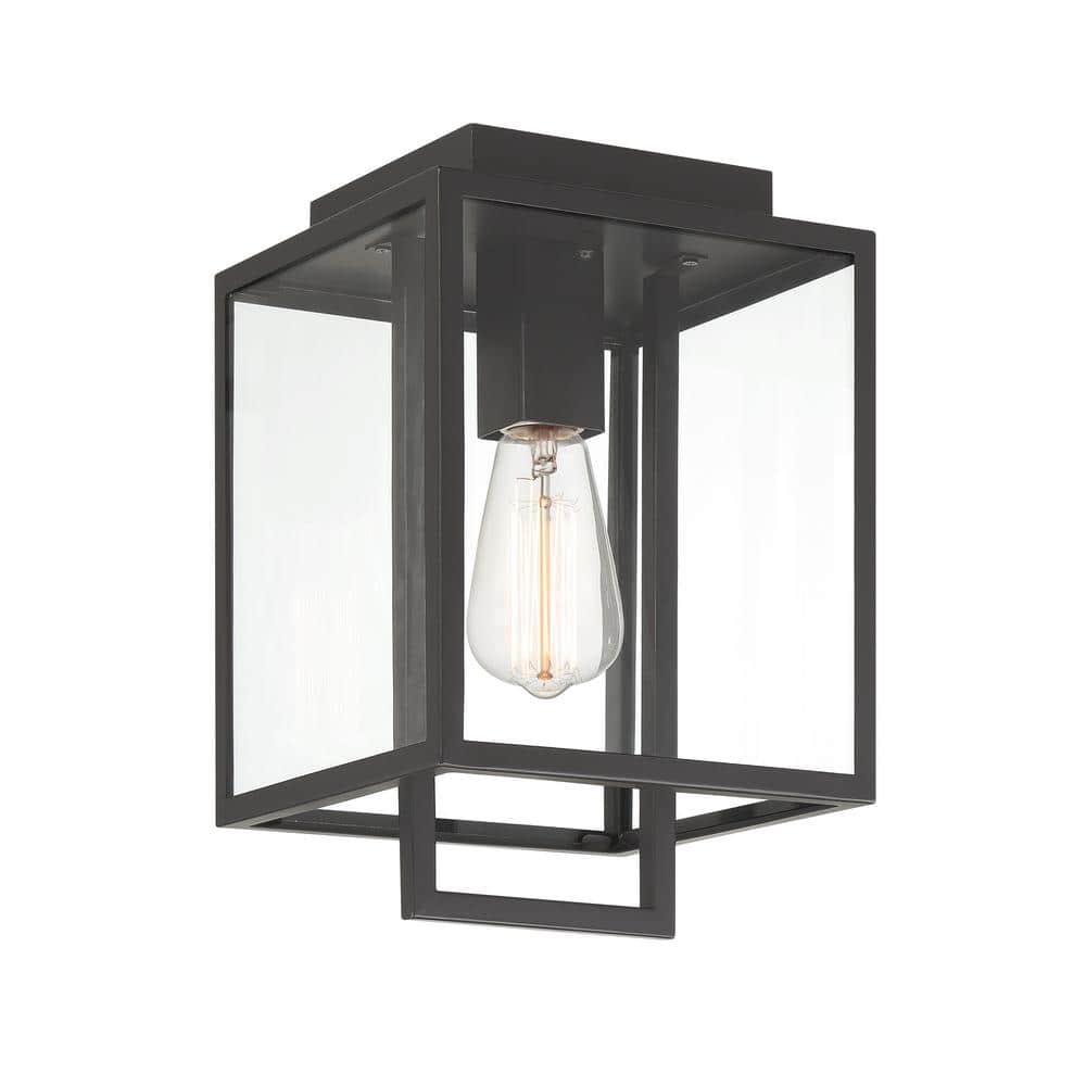 Preston Matte Black Modern Outdoor Wall Lantern with Clear Glass