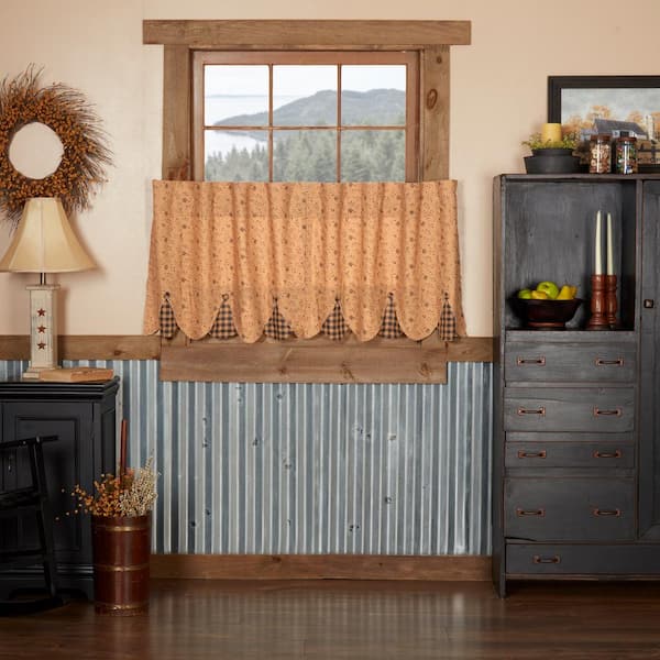 VHC BRANDS Maisie 36 in. W x 24 in. L Country Light Filtering Tier Window Panel in Golden Tan Black Pair