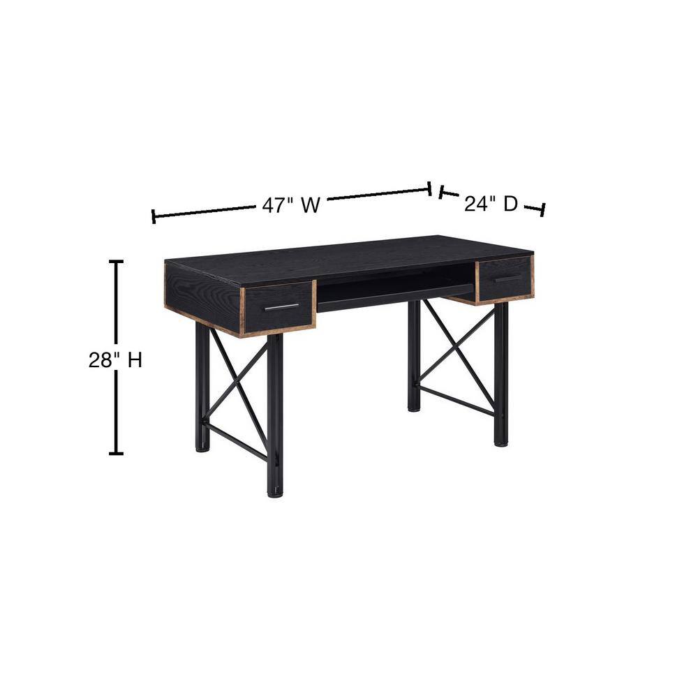 Settea 51" Industrial Black Wooden Computer Desk with Drawers and Keyboard Tray
