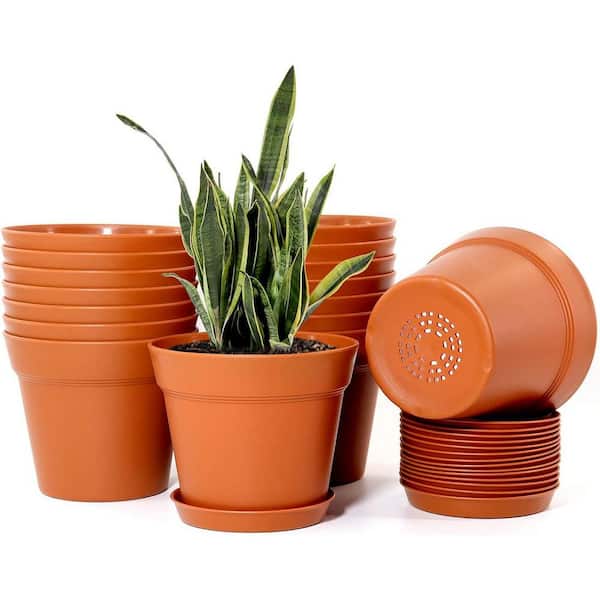 ITOPFOX Modern 6 in. L x 6 in. W x 5 in. H Orange Plastic Round Indoor Planter (16-Pack)